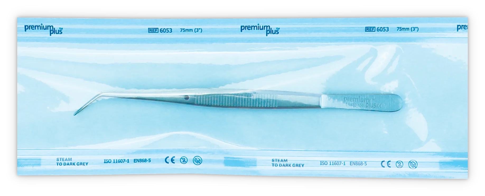 Eingeschweißtes medizinisches Instrument im Premium Plus Sterilisationsbeutel REF 6053, 75mm x 200m