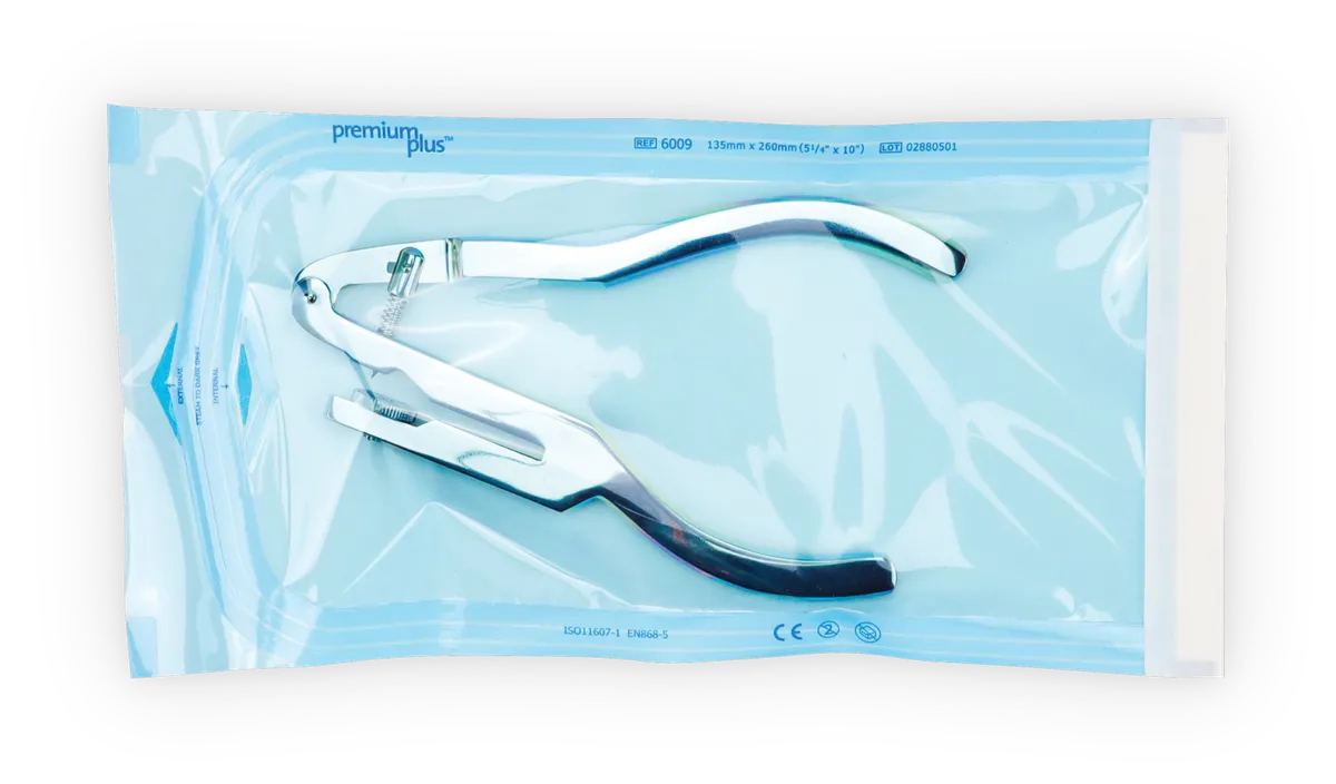 Sterilisationsbeutel Premium Plus 6009 – 135 x 260 mm mit medizinischem Instrument