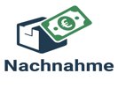 Logo mit Paket und Euro-Geldschein, Symbol für Nachnahme (Zahlung bei Lieferung)