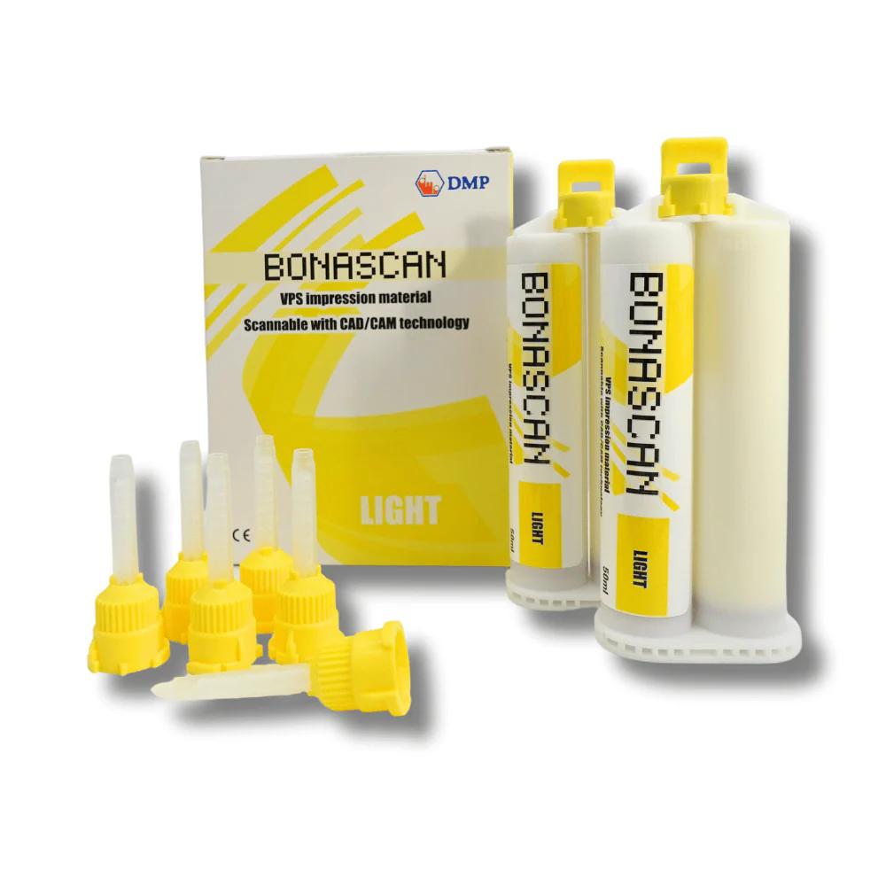BONASCAN Light A-Silikon – Scannbares Wash-Material, Fast Set, Gelb – 2 x 50 ml Kartuschen