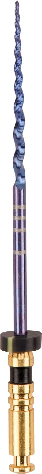 Premium Plus E02 Super File Blue F4 Endodontie-Feile mit schwarzem Ring.