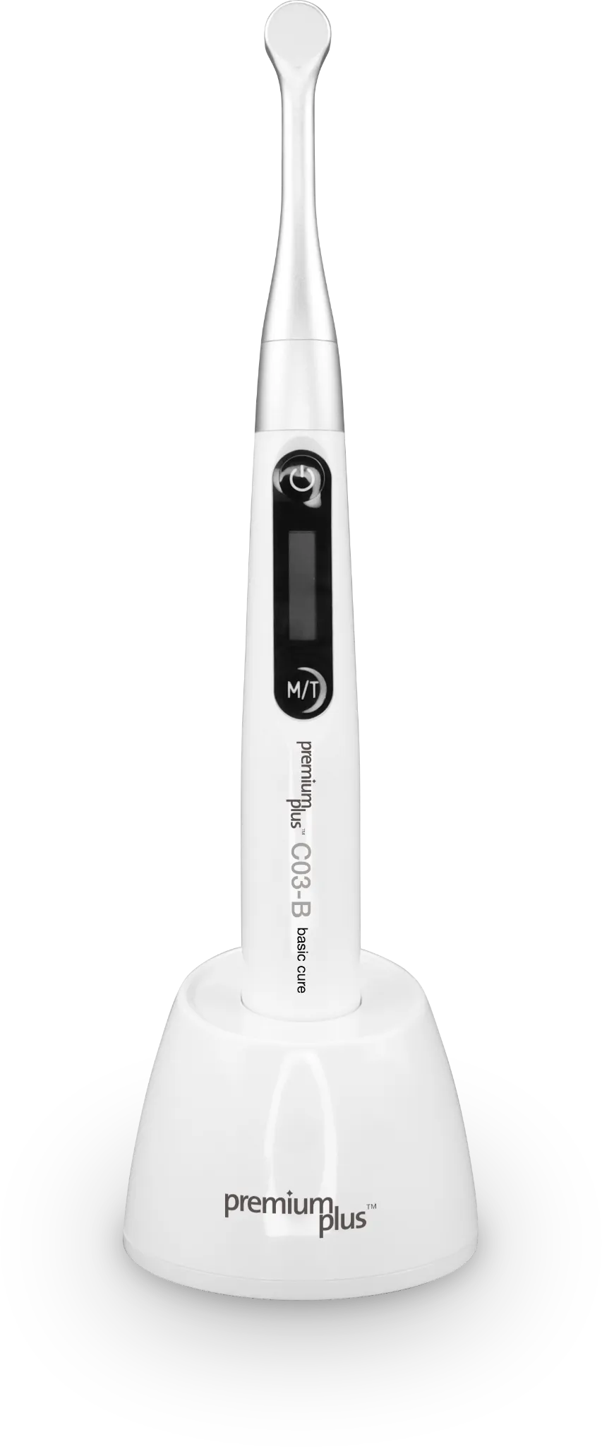 Weiße Premium Plus C03-B Polymerisationslampe mit Ladestation in Frontansicht