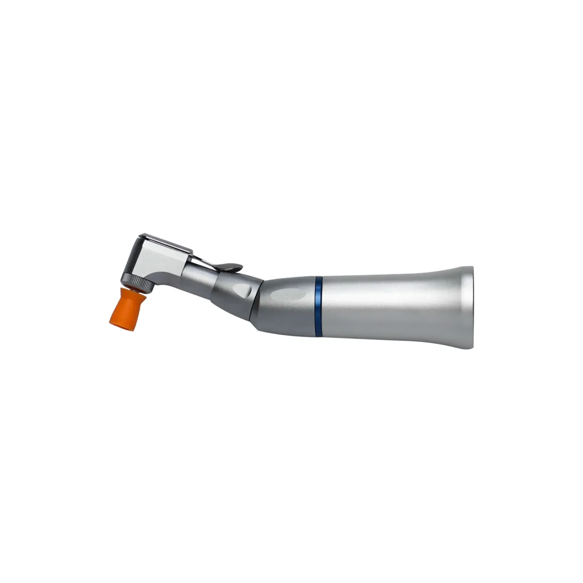 Dental Prophylaxe-Winkelstück aus Metall mit orangefarbenem Polierkelch für professionelle Zahnreinigung.