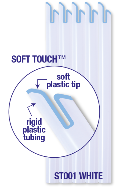 Weiße SafeTouch Absaugkanüle mit weicher Spitze aus Kunststoff – ideal für schonende Behandlungen