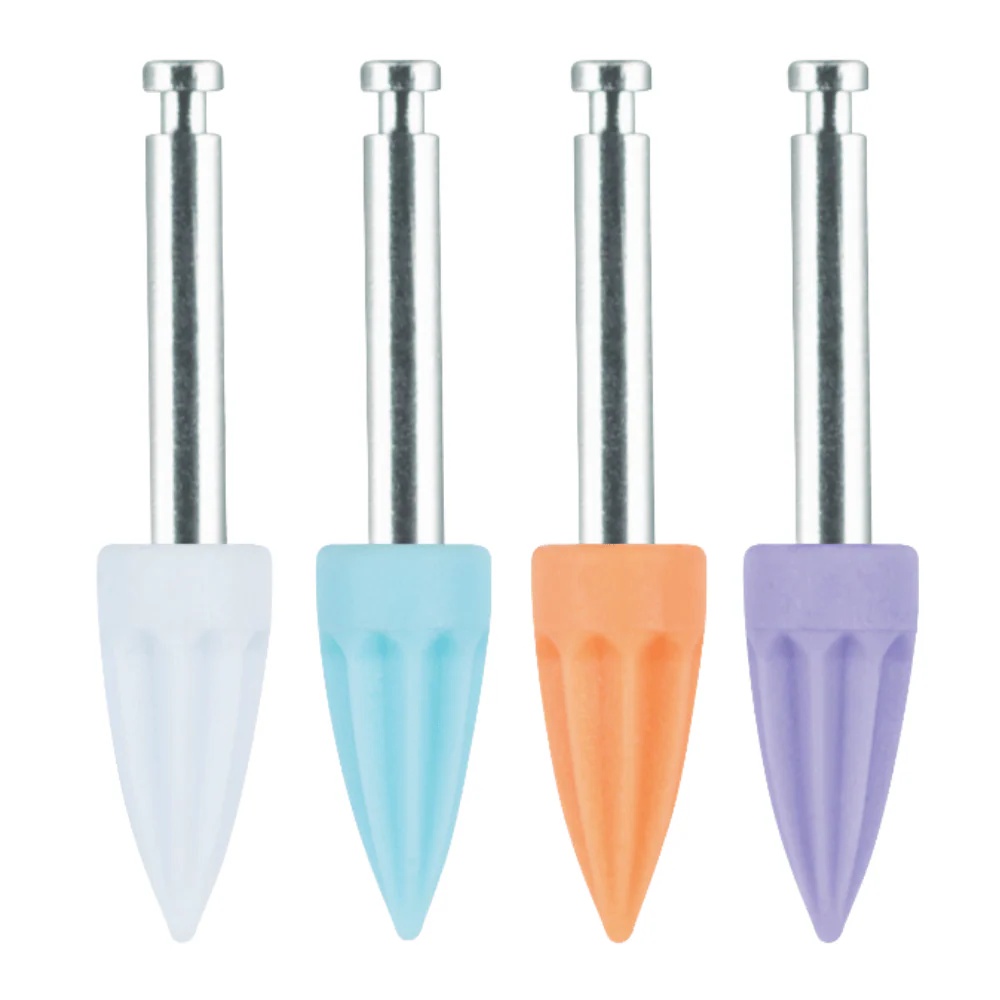 Polierspitzen Silikon – CA-Schaft, Latexfrei, Spitz & Geriffelt, Mittlerer Härtegrad – 100 Stk.