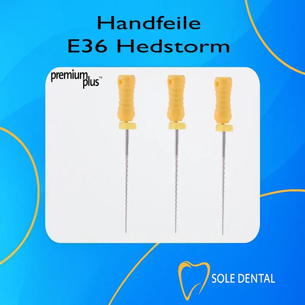 Premium Plus E36 Hedstorm Handfeilen in gelb, steril verpackt für die Endodontie.