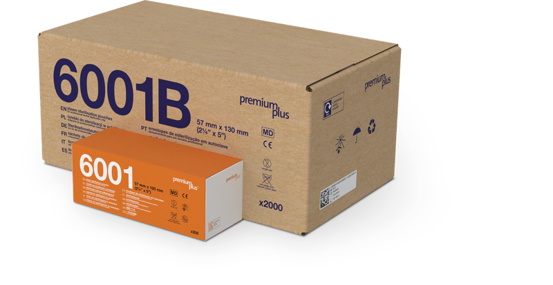 Premium Plus Sterilisationsbeutel 6001B – 57 × 130 mm, Groß- und Einzelpackung Premium Plus Sterilisationsbeutel 6001B – Größe 57 × 130 mm in Innen- und Außenverpackung. CE-zertifiziert, MD, Einweg, latexfrei.