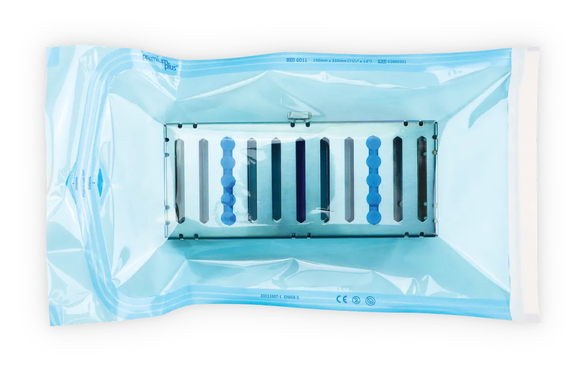 Sterilisationsbeutel 6011 – mit dentalem Tray befüllt, 190 x 330 mm